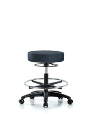 Rutledge Vinyl Stool without Back - Medium Bench Height with Chrome Foot Ring & Casters in Imperial Blue Trailblazer Vinyl