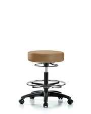 Rutledge Vinyl Stool without Back - Medium Bench Height with Chrome Foot Ring & Casters in Taupe Trailblazer Vinyl