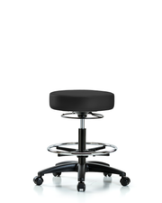 Rutledge Vinyl Stool without Back - Medium Bench Height with Chrome Foot Ring & Casters in Charcoal Trailblazer Vinyl