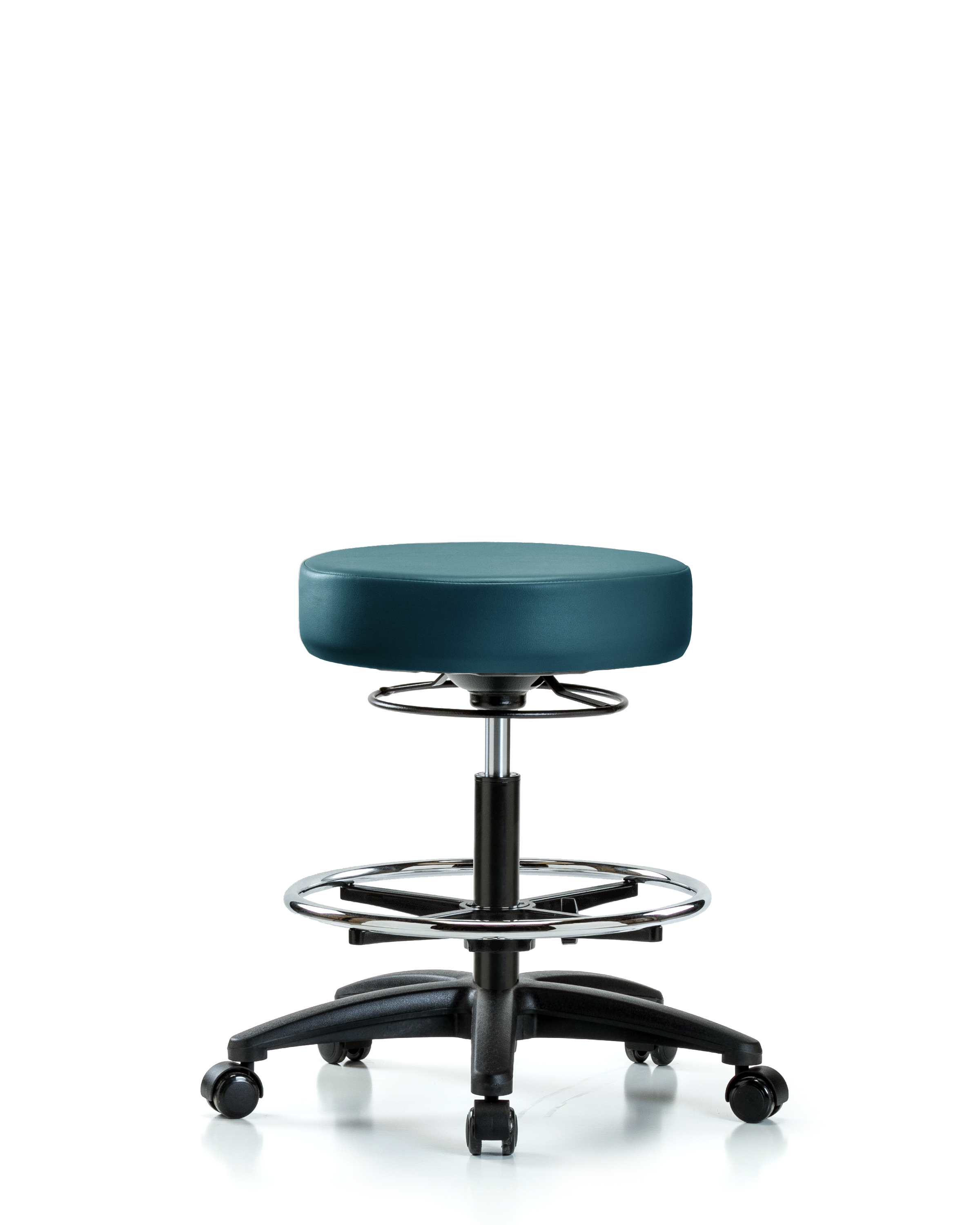 Rutledge Vinyl Stool without Back - Medium Bench Height with Chrome Foot Ring & Casters in Marine Blue Supernova Vinyl