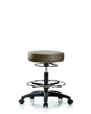 Rutledge Vinyl Stool without Back - Medium Bench Height with Chrome Foot Ring & Casters in Taupe Supernova Vinyl