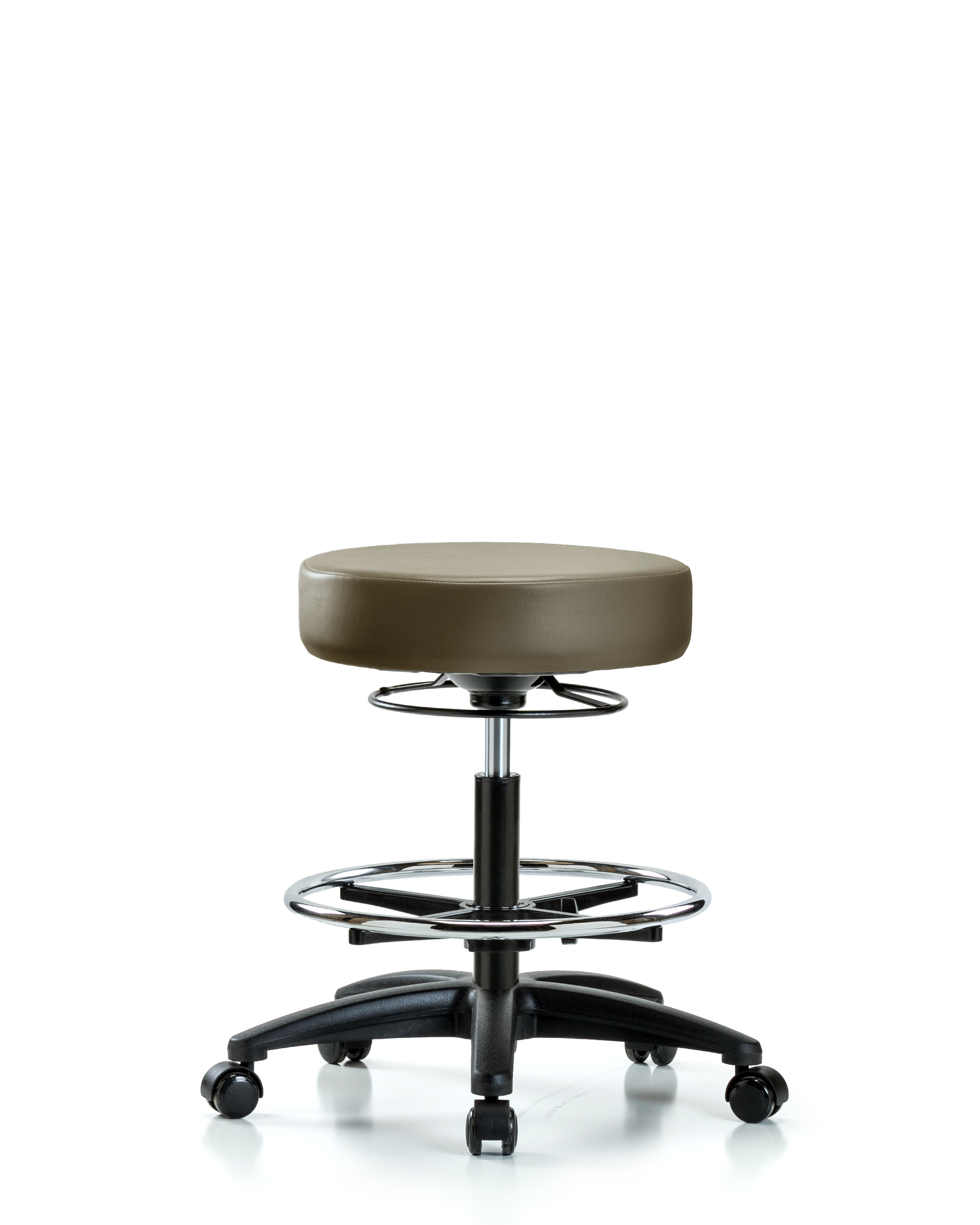 Rutledge Vinyl Stool without Back - Medium Bench Height with Chrome Foot Ring & Casters in Taupe Supernova Vinyl