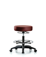Rutledge Vinyl Stool without Back - Medium Bench Height with Chrome Foot Ring & Casters in Borscht Supernova Vinyl