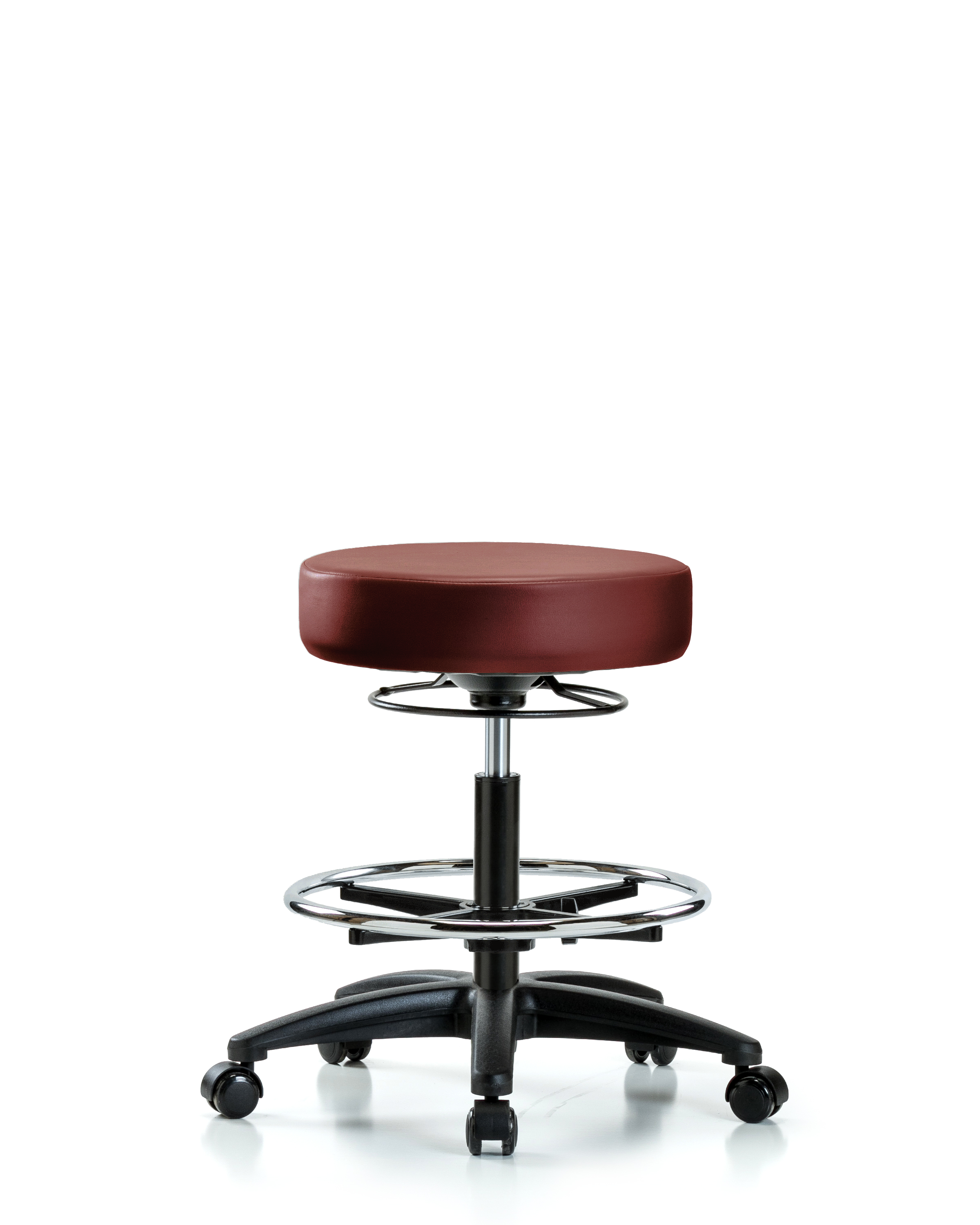 Rutledge Vinyl Stool without Back - Medium Bench Height with Chrome Foot Ring & Casters in Borscht Supernova Vinyl