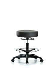 Rutledge Vinyl Stool without Back - Medium Bench Height with Chrome Foot Ring & Casters in Carbon Supernova Vinyl