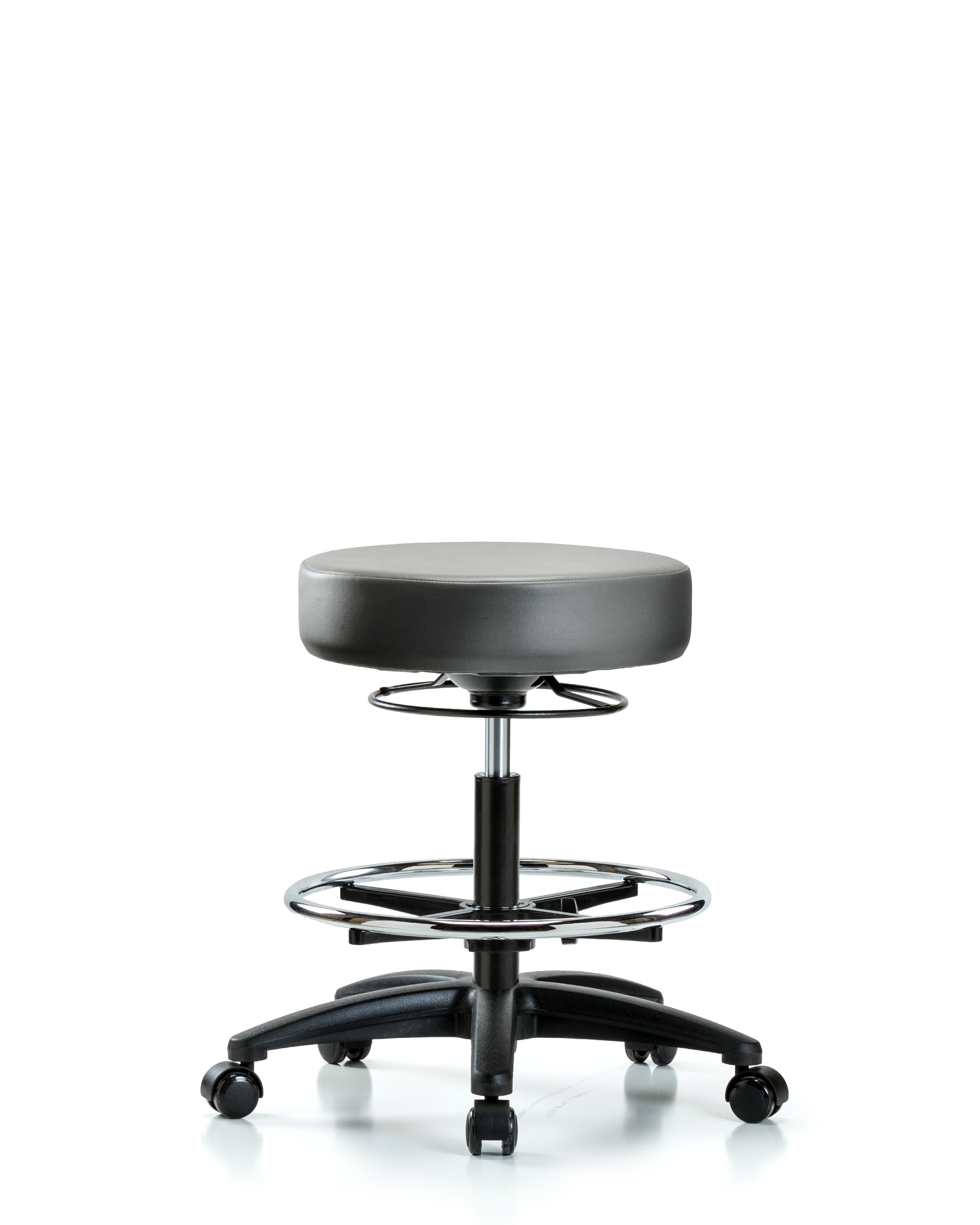 Rutledge Vinyl Stool without Back - Medium Bench Height with Chrome Foot Ring & Casters in Sterling Supernova Vinyl