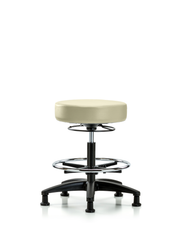 Rutledge Vinyl Stool without Back - Medium Bench Height with Chrome Foot Ring & Stationary Glides in Adobe White Trailblazer Vinyl