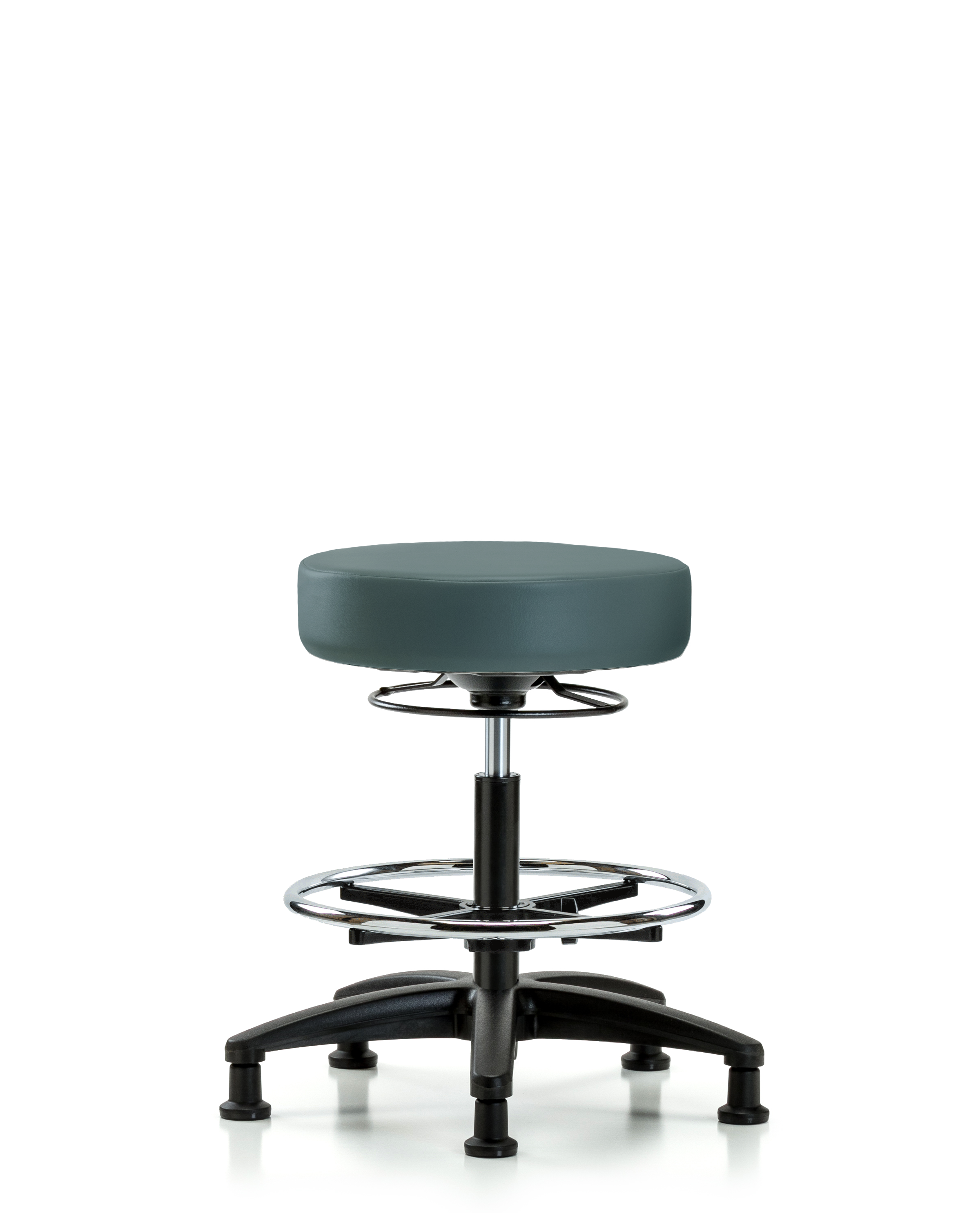 Rutledge Vinyl Stool without Back - Medium Bench Height with Chrome Foot Ring & Stationary Glides in Colonial Blue Trailblazer Vinyl