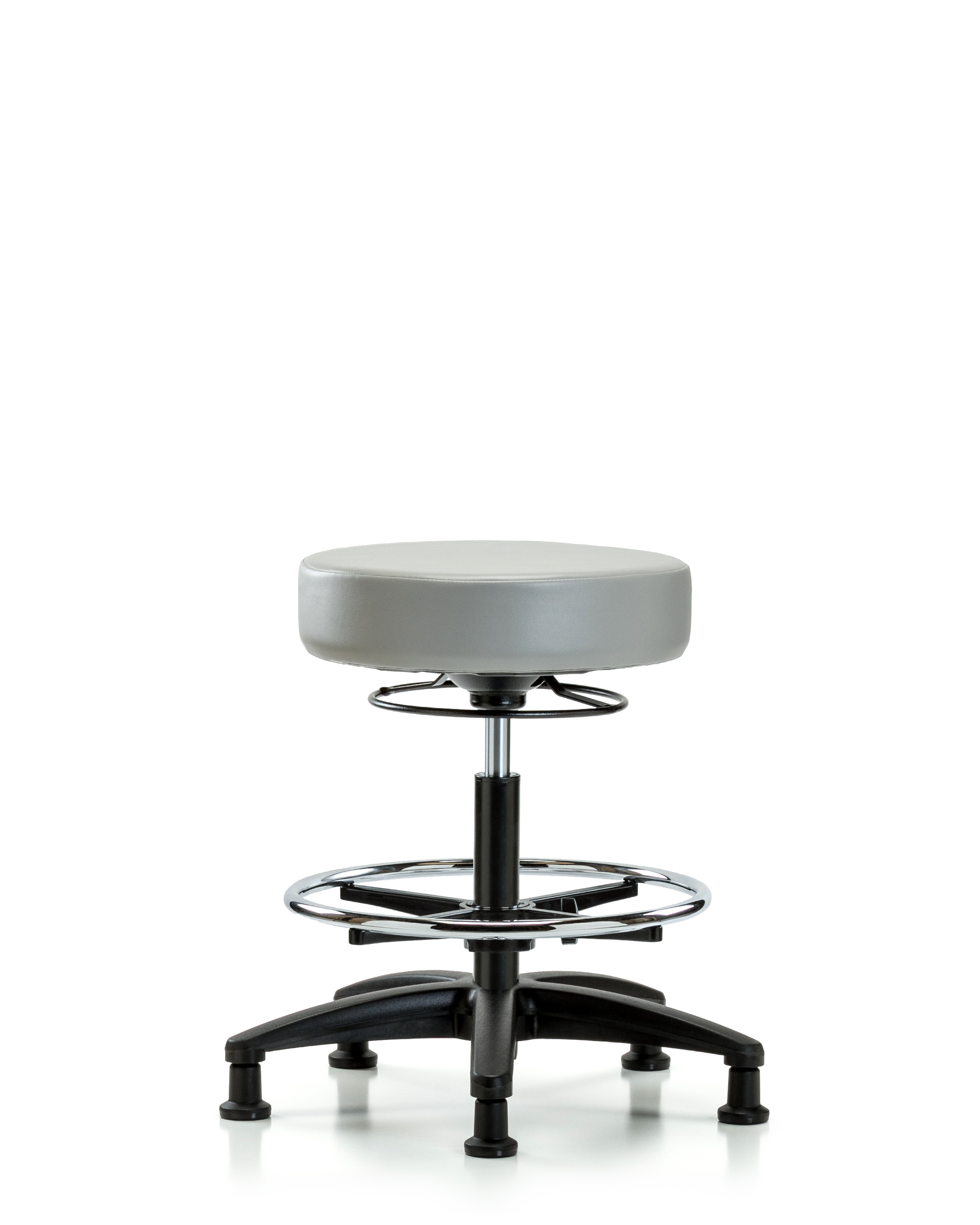 Rutledge Vinyl Stool without Back - Medium Bench Height with Chrome Foot Ring & Stationary Glides in Dove Trailblazer Vinyl