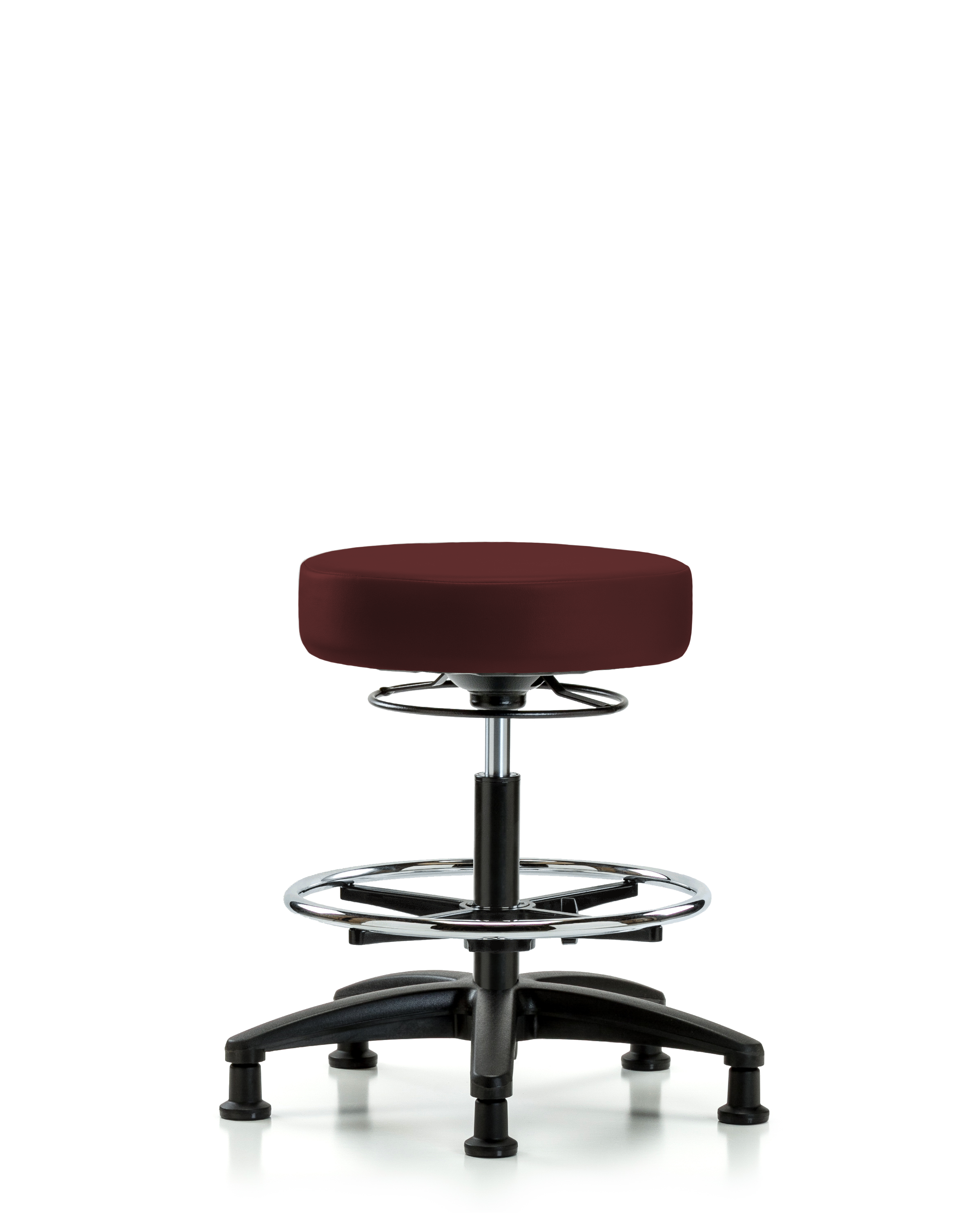Rutledge Vinyl Stool without Back - Medium Bench Height with Chrome Foot Ring & Stationary Glides in Burgundy Trailblazer Vinyl