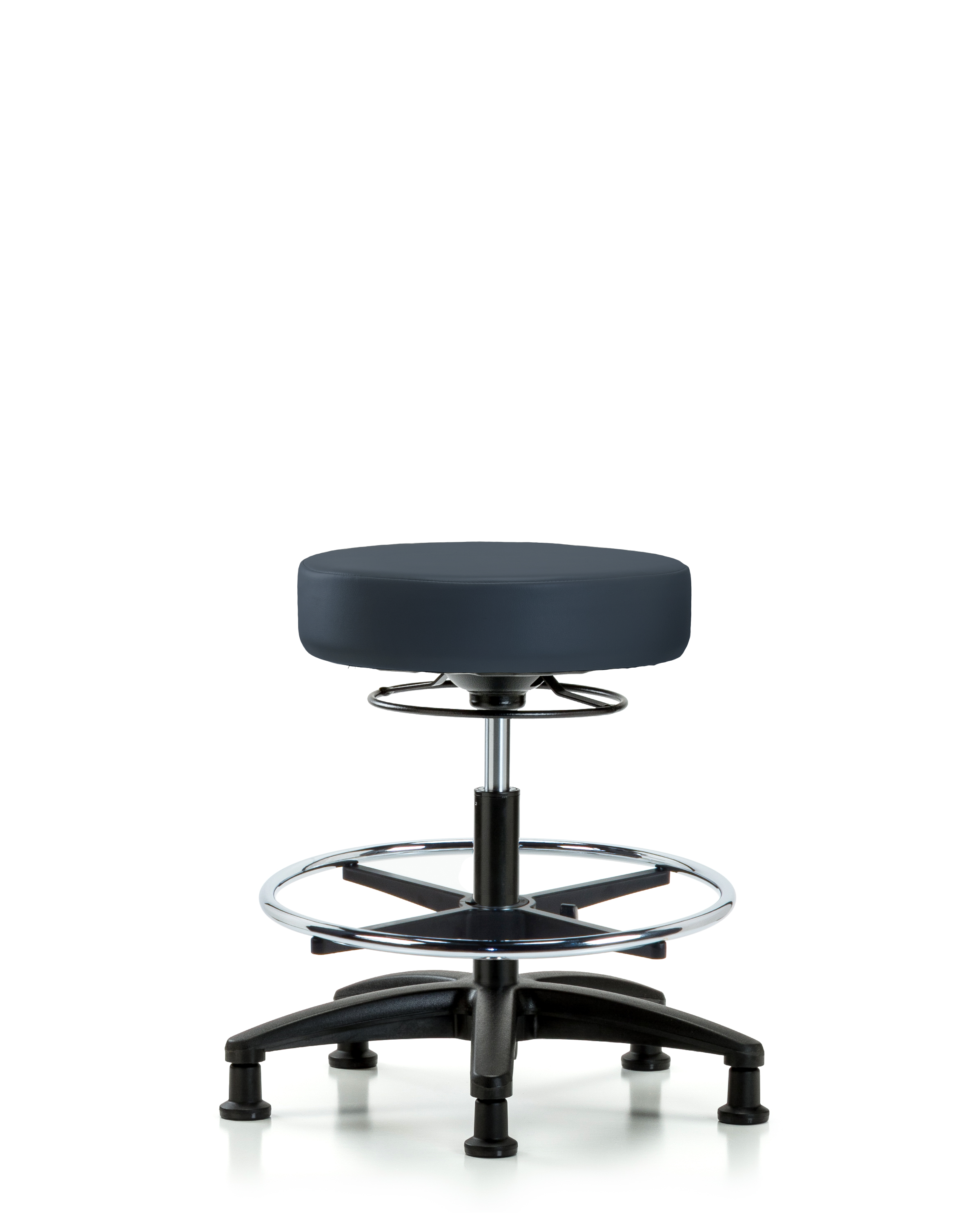 Rutledge Vinyl Stool without Back - Medium Bench Height with Chrome Foot Ring & Stationary Glides in Imperial Blue Trailblazer Vinyl