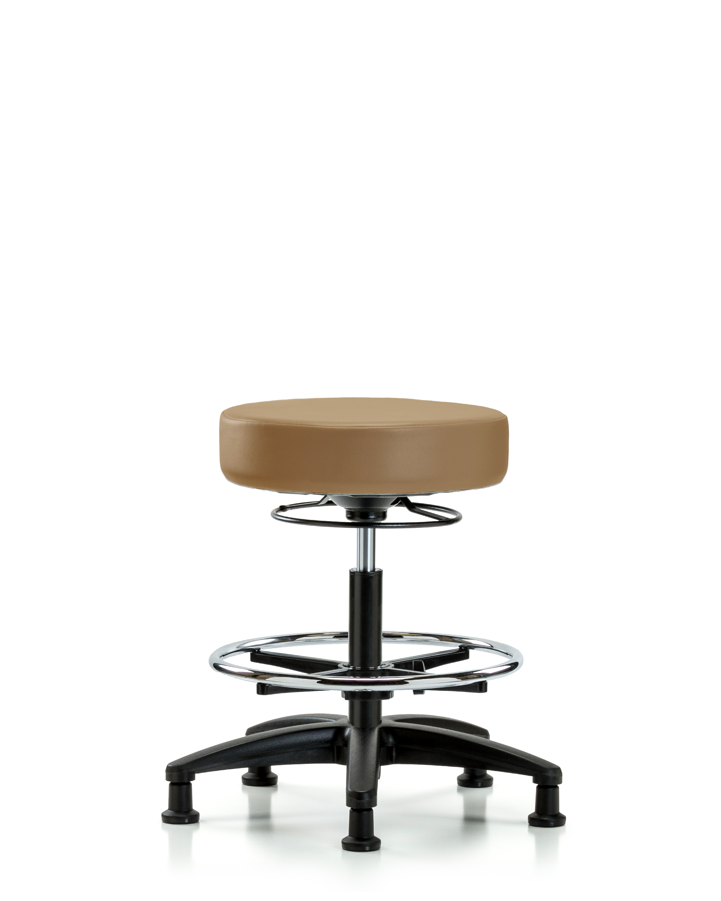 Rutledge Vinyl Stool without Back - Medium Bench Height with Chrome Foot Ring & Stationary Glides in Taupe Trailblazer Vinyl