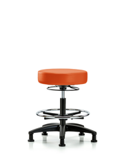 Rutledge Vinyl Stool without Back - Medium Bench Height with Chrome Foot Ring & Stationary Glides in Orange Kist Trailblazer Vinyl
