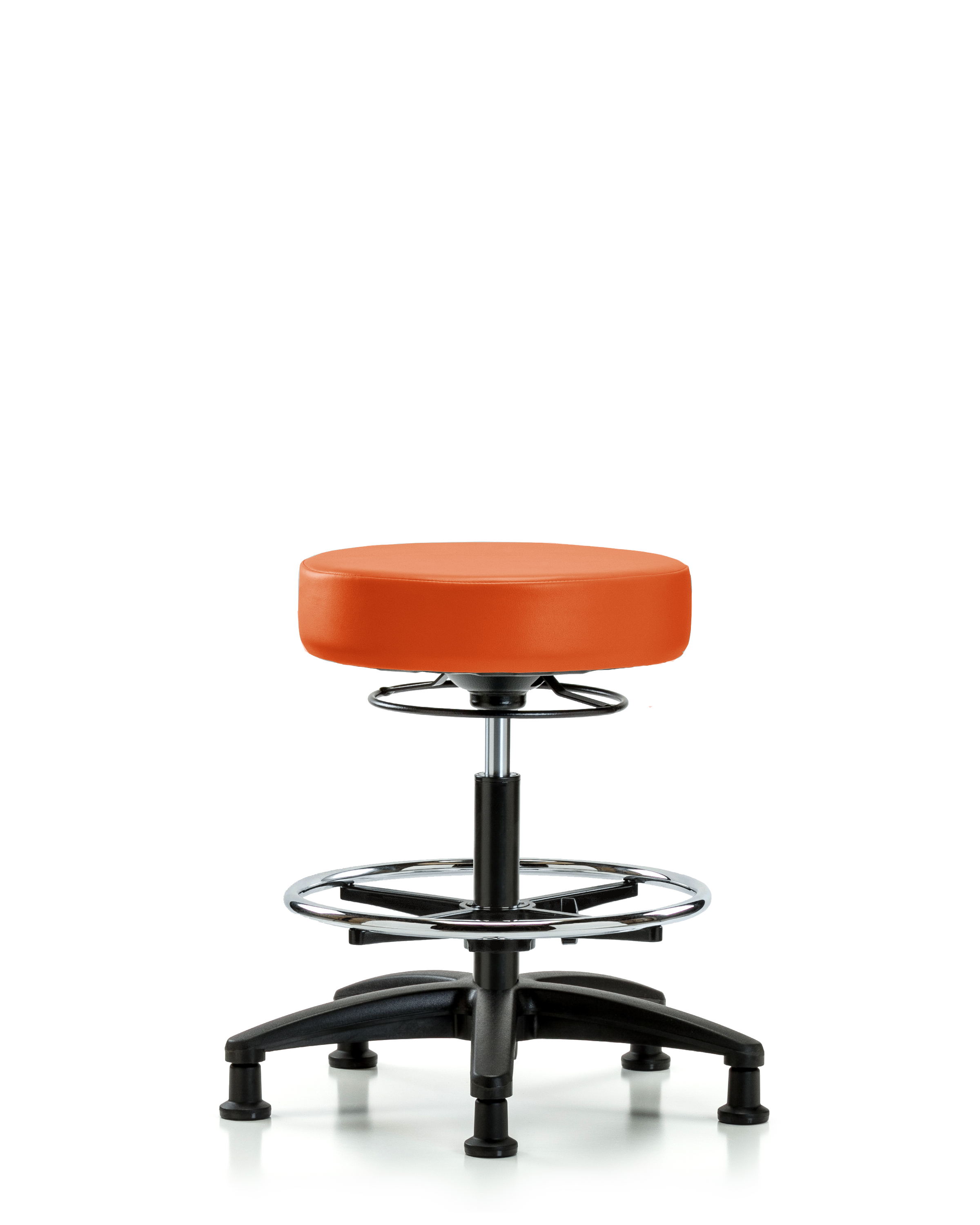 Rutledge Vinyl Stool without Back - Medium Bench Height with Chrome Foot Ring & Stationary Glides in Orange Kist Trailblazer Vinyl