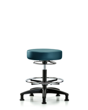 Rutledge Vinyl Stool without Back - Medium Bench Height with Chrome Foot Ring & Stationary Glides in Marine Blue Supernova Vinyl