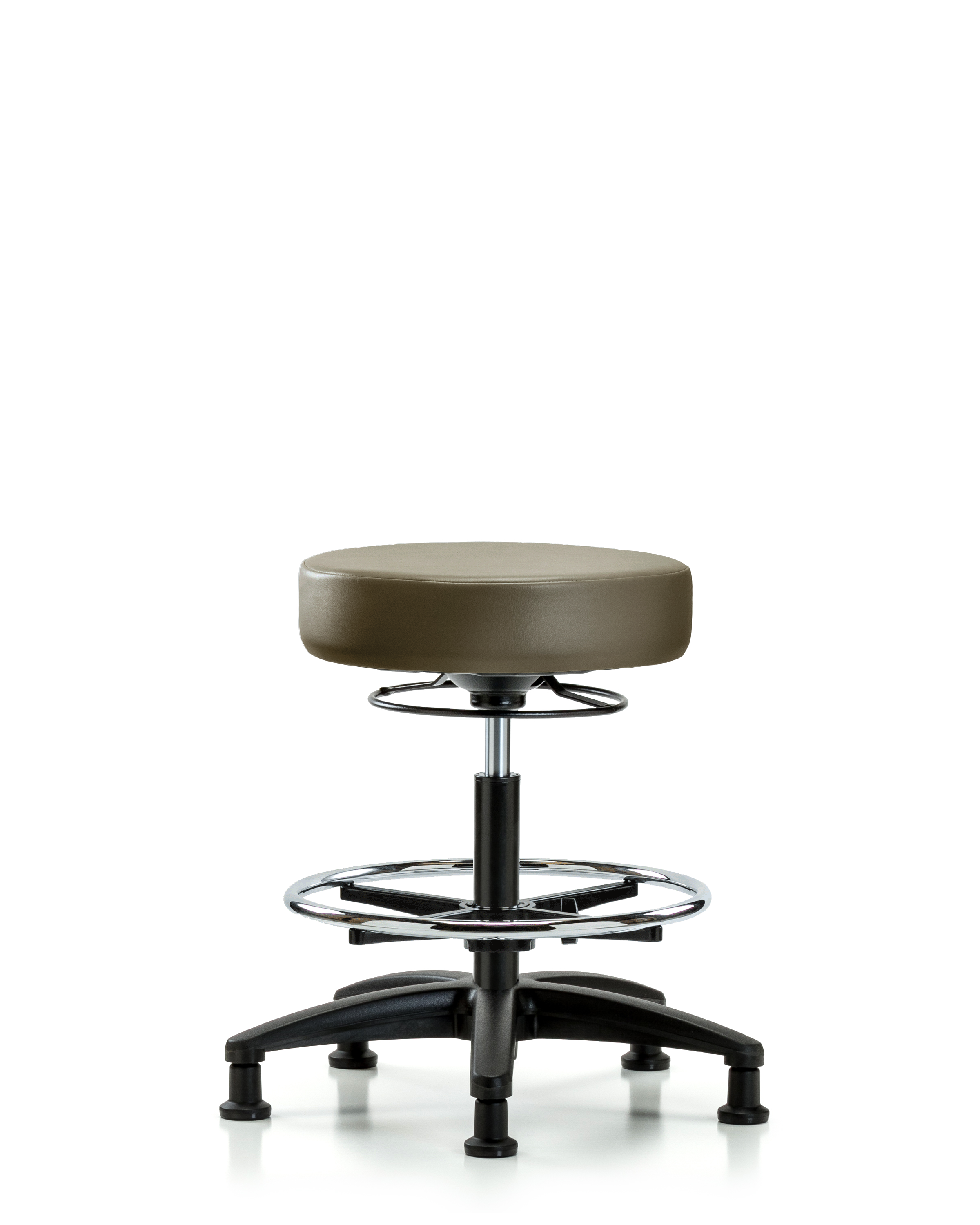 Rutledge Vinyl Stool without Back - Medium Bench Height with Chrome Foot Ring & Stationary Glides in Taupe Supernova Vinyl