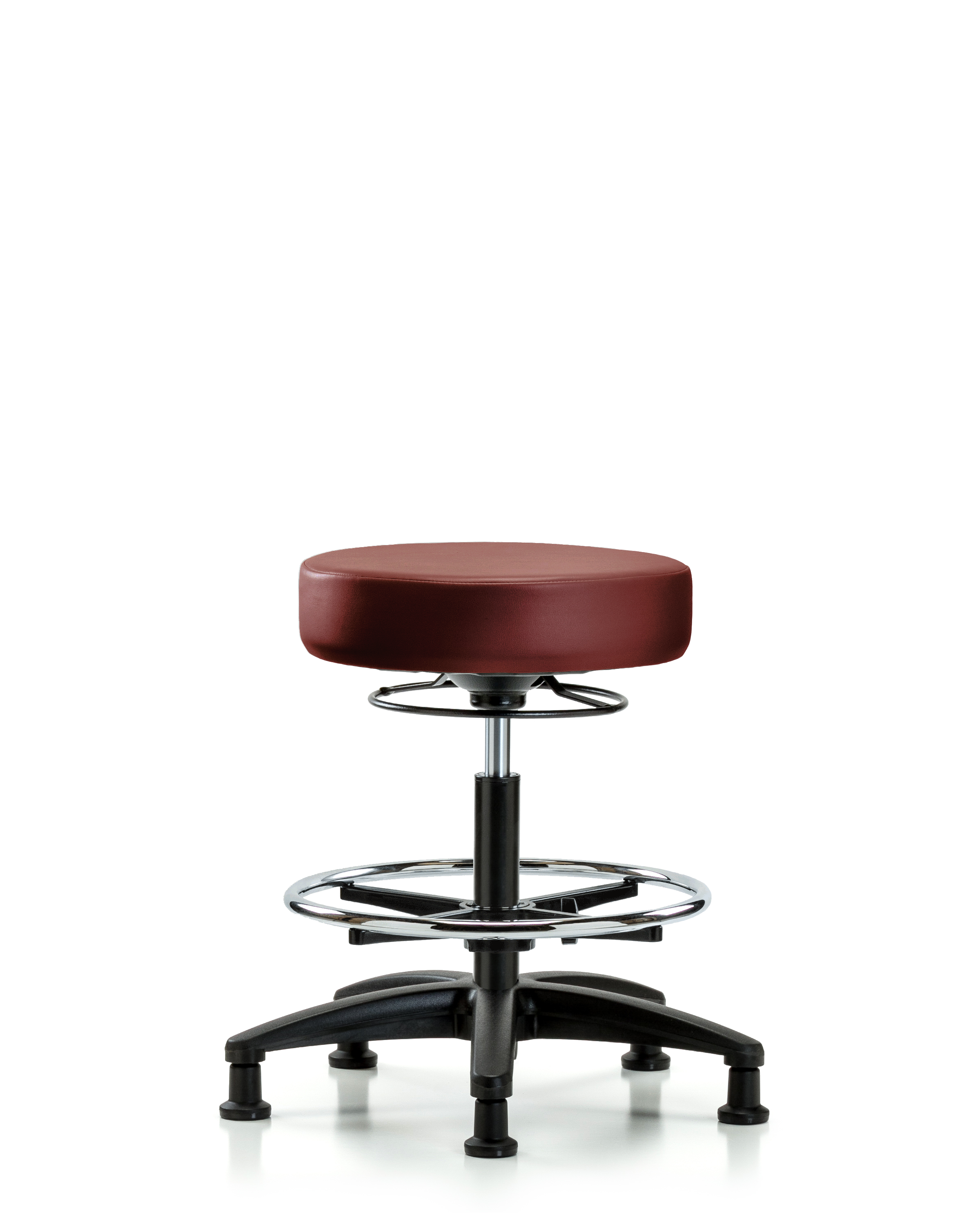 Rutledge Vinyl Stool without Back - Medium Bench Height with Chrome Foot Ring & Stationary Glides in Borscht Supernova Vinyl