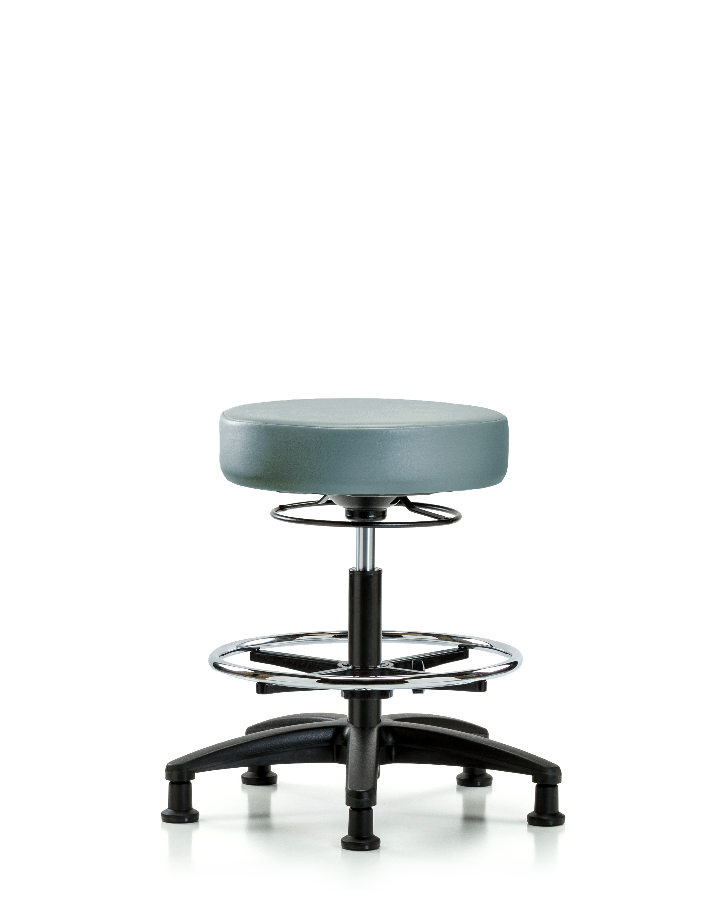 Rutledge Vinyl Stool without Back - Medium Bench Height with Chrome Foot Ring & Stationary Glides in Storm Supernova Vinyl