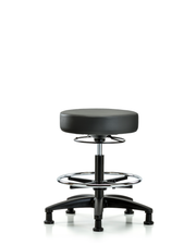 Rutledge Vinyl Stool without Back - Medium Bench Height with Chrome Foot Ring & Stationary Glides in Carbon Supernova Vinyl