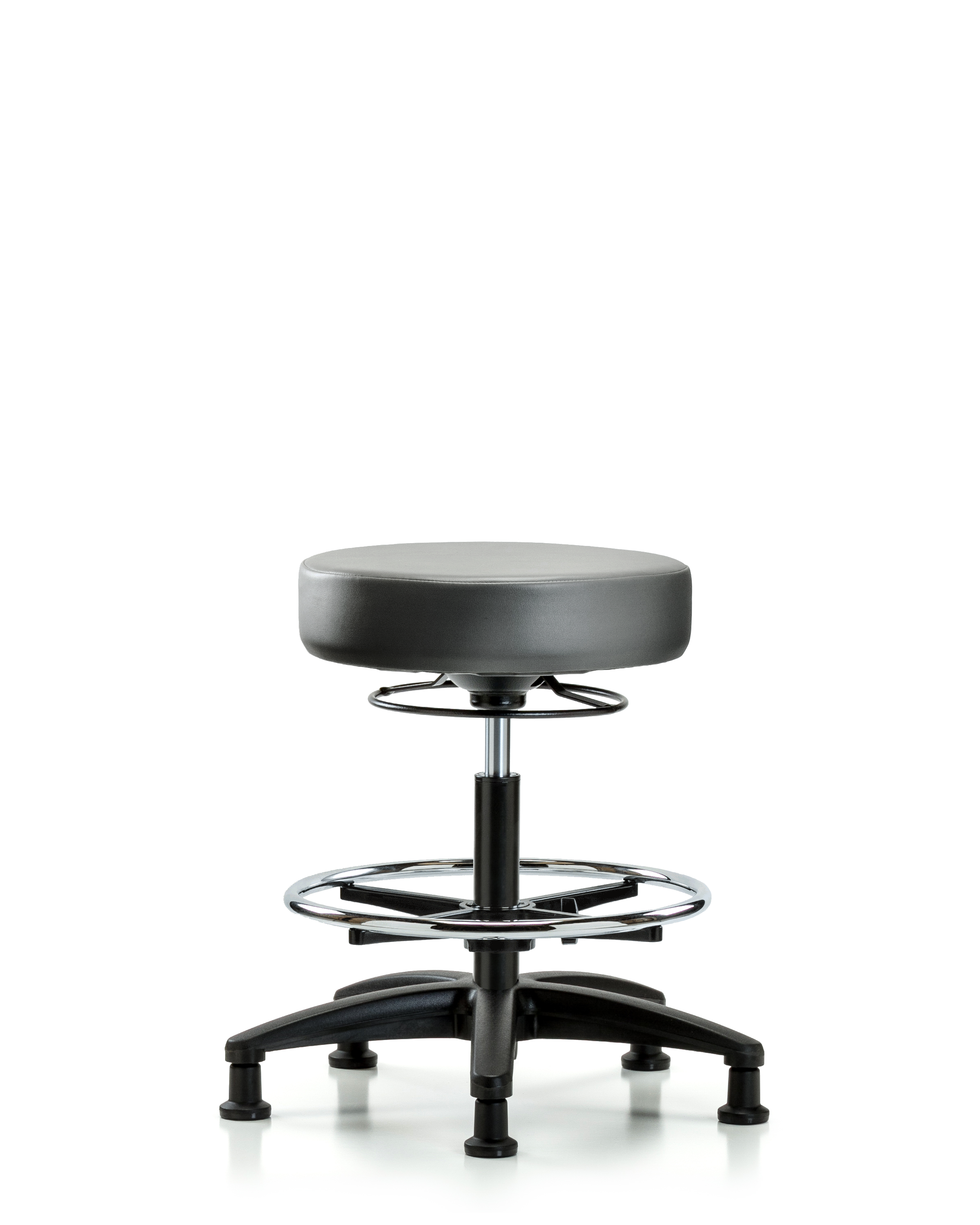 Rutledge Vinyl Stool without Back - Medium Bench Height with Chrome Foot Ring & Stationary Glides in Sterling Supernova Vinyl