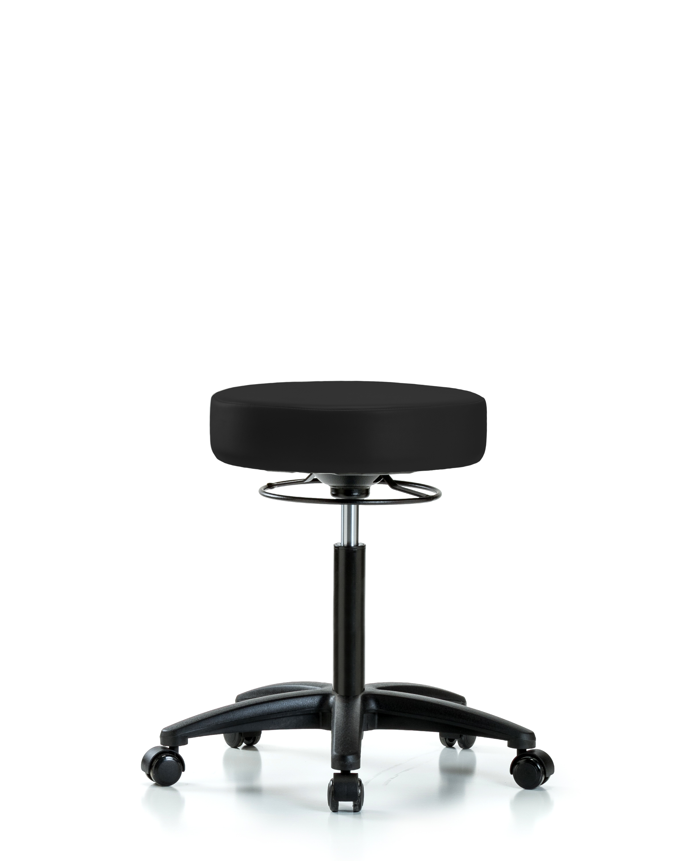 Rutledge Vinyl Stool without Back - Medium Bench Height with Casters in Black Trailblazer Vinyl