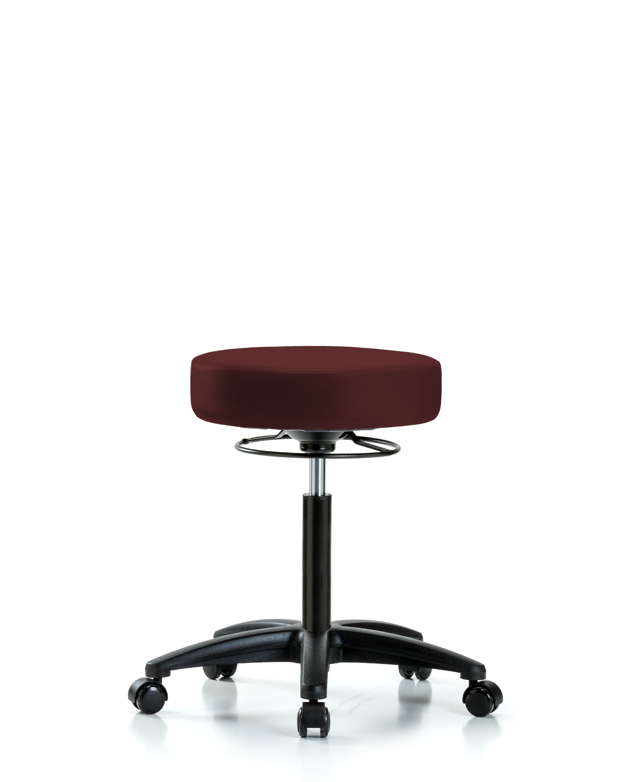Rutledge Vinyl Stool without Back - Medium Bench Height with Casters in Burgundy Trailblazer Vinyl