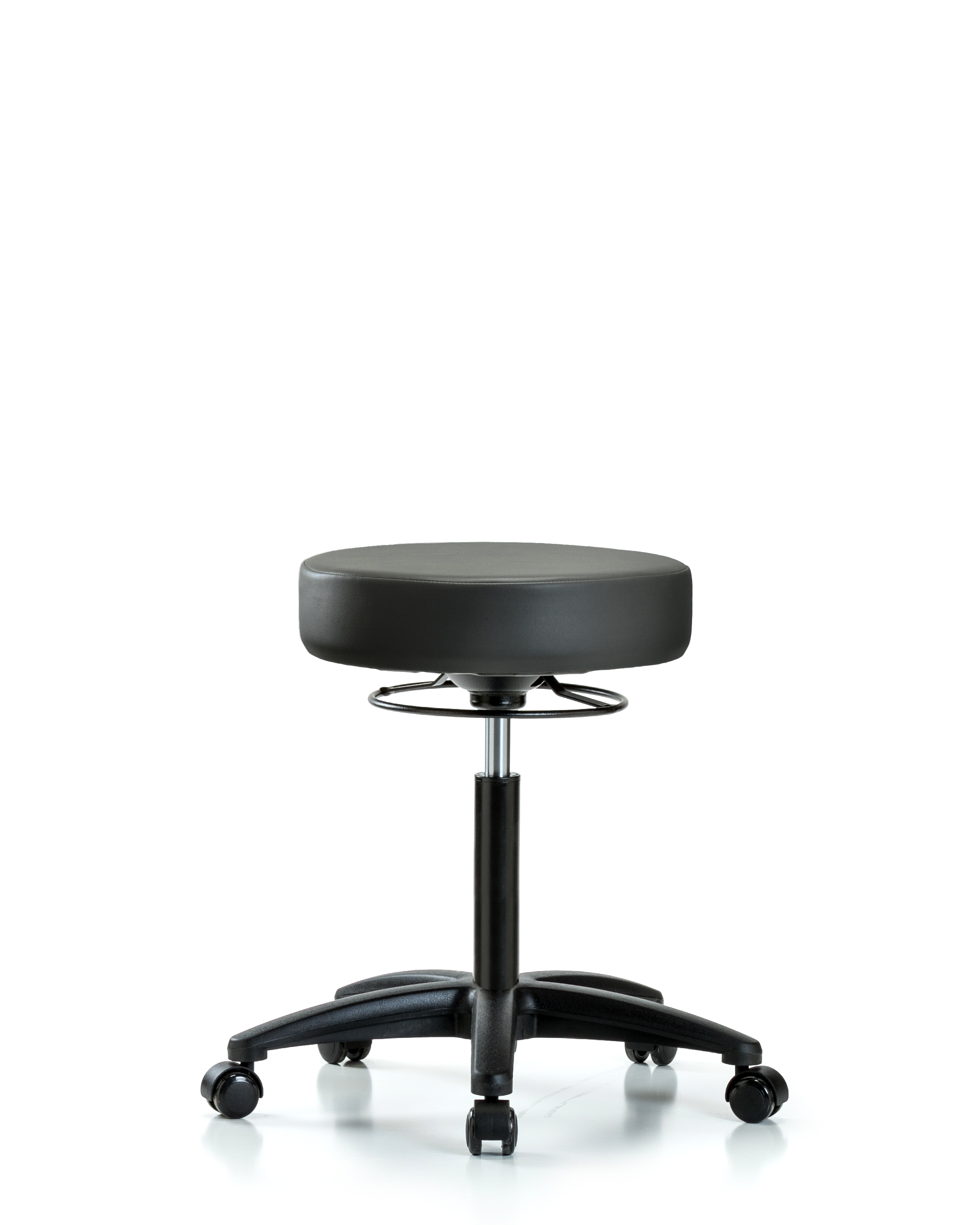 Rutledge Vinyl Stool without Back - Medium Bench Height with Casters in Carbon Supernova Vinyl