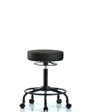 Rutledge Vinyl Stool without Back - Medium Bench Height with Round Tube Base & Casters in Black Trailblazer Vinyl