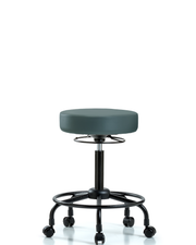 Rutledge Vinyl Stool without Back - Medium Bench Height with Round Tube Base & Casters in Colonial Blue Trailblazer Vinyl