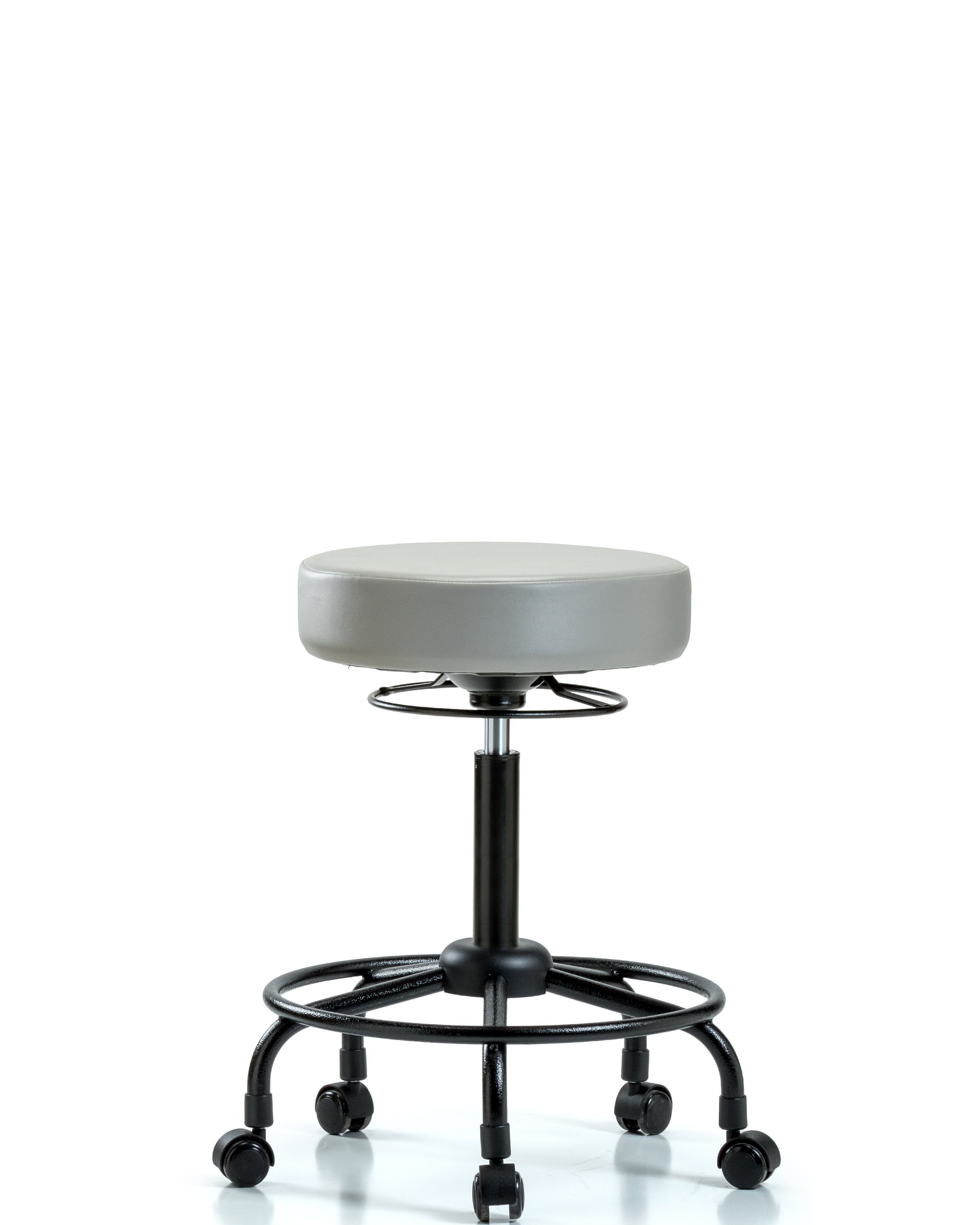 Rutledge Vinyl Stool without Back - Medium Bench Height with Round Tube Base & Casters in Dove Trailblazer Vinyl