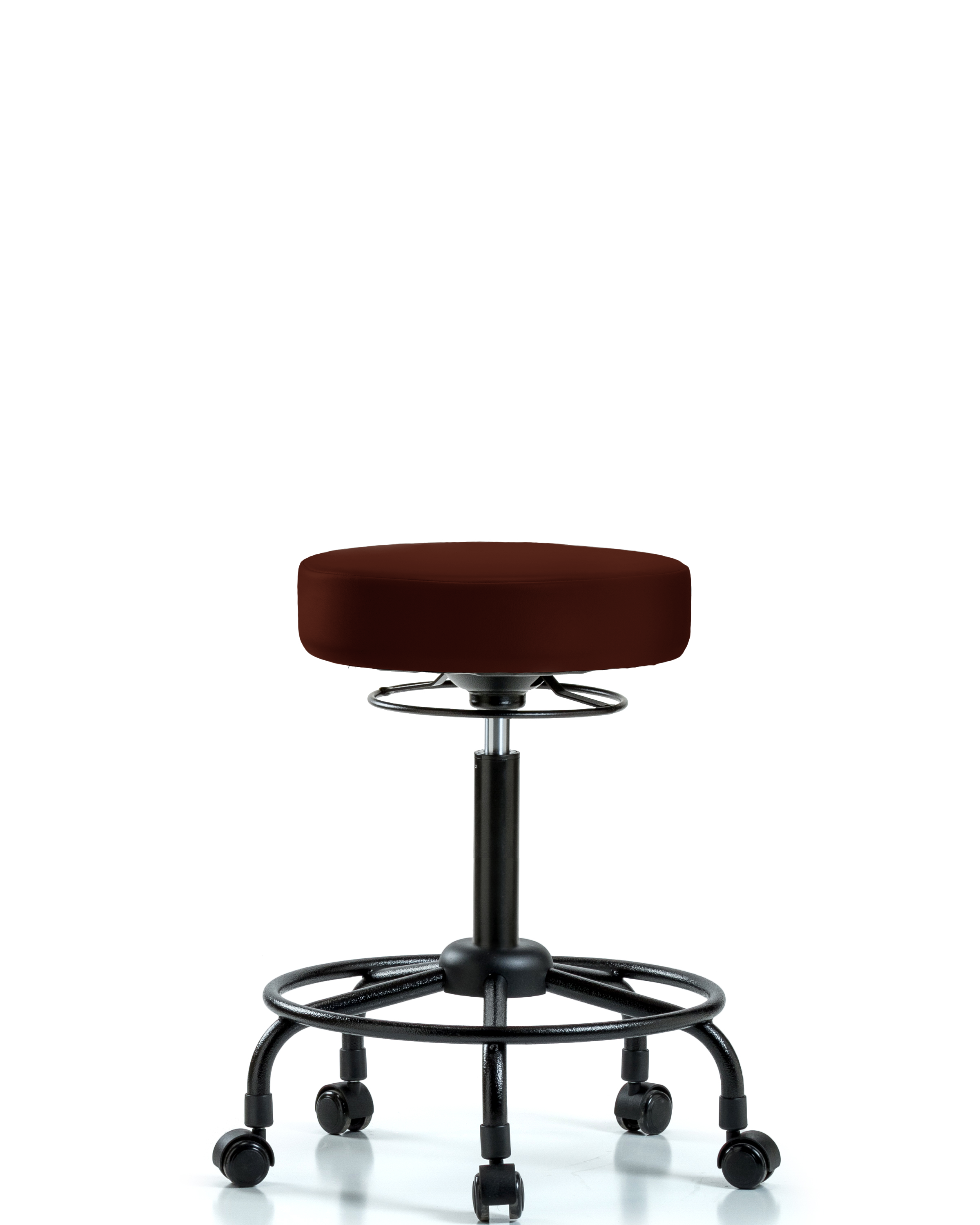 Rutledge Vinyl Stool without Back - Medium Bench Height with Round Tube Base & Casters in Burgundy Trailblazer Vinyl