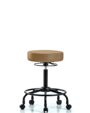 Rutledge Vinyl Stool without Back - Medium Bench Height with Round Tube Base & Casters in Taupe Trailblazer Vinyl