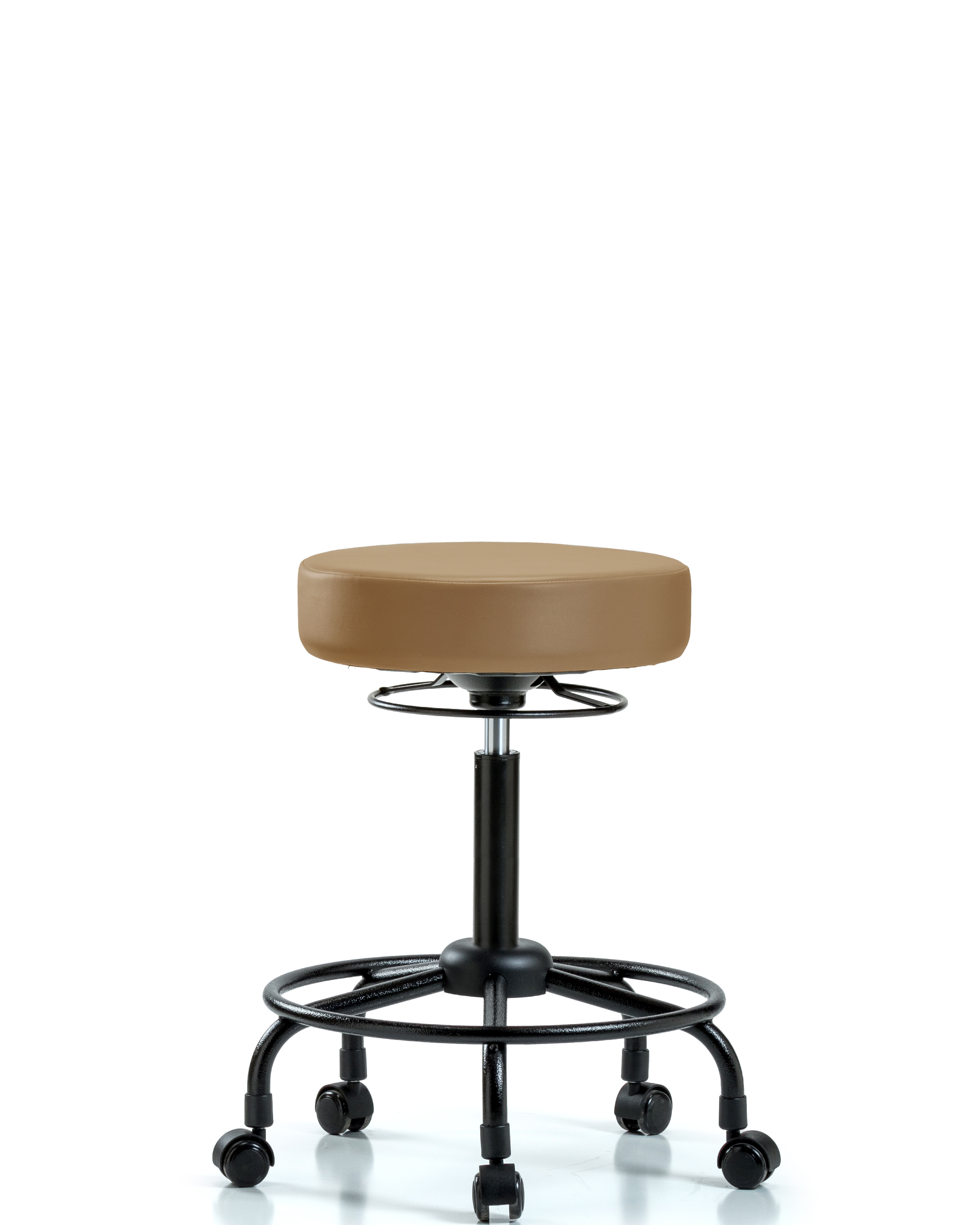 Rutledge Vinyl Stool without Back - Medium Bench Height with Round Tube Base & Casters in Taupe Trailblazer Vinyl