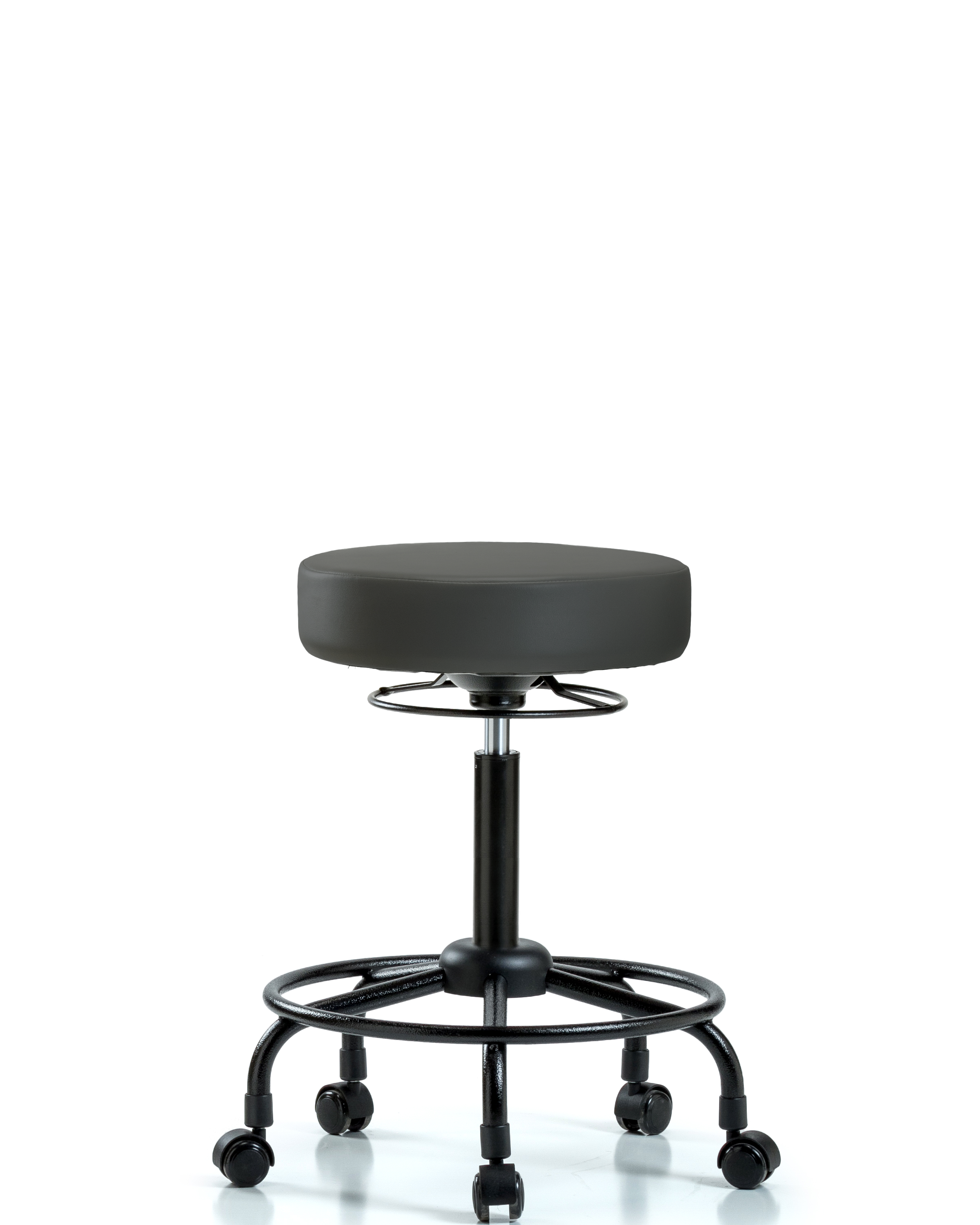 Rutledge Vinyl Stool without Back - Medium Bench Height with Round Tube Base & Casters in Charcoal Trailblazer Vinyl