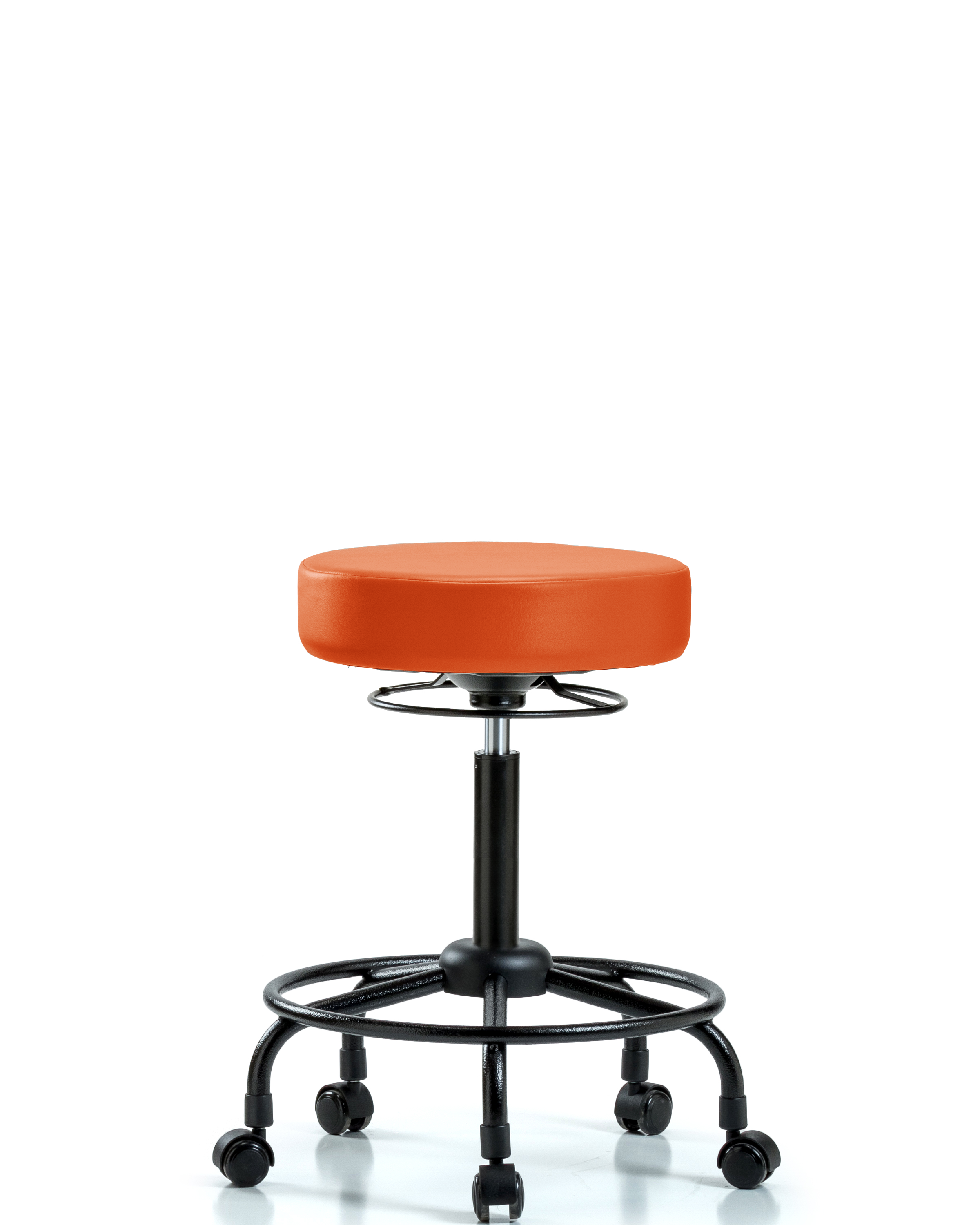 Rutledge Vinyl Stool without Back - Medium Bench Height with Round Tube Base & Casters in Orange Kist Trailblazer Vinyl
