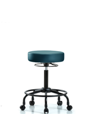 Rutledge Vinyl Stool without Back - Medium Bench Height with Round Tube Base & Casters in Marine Blue Supernova Vinyl