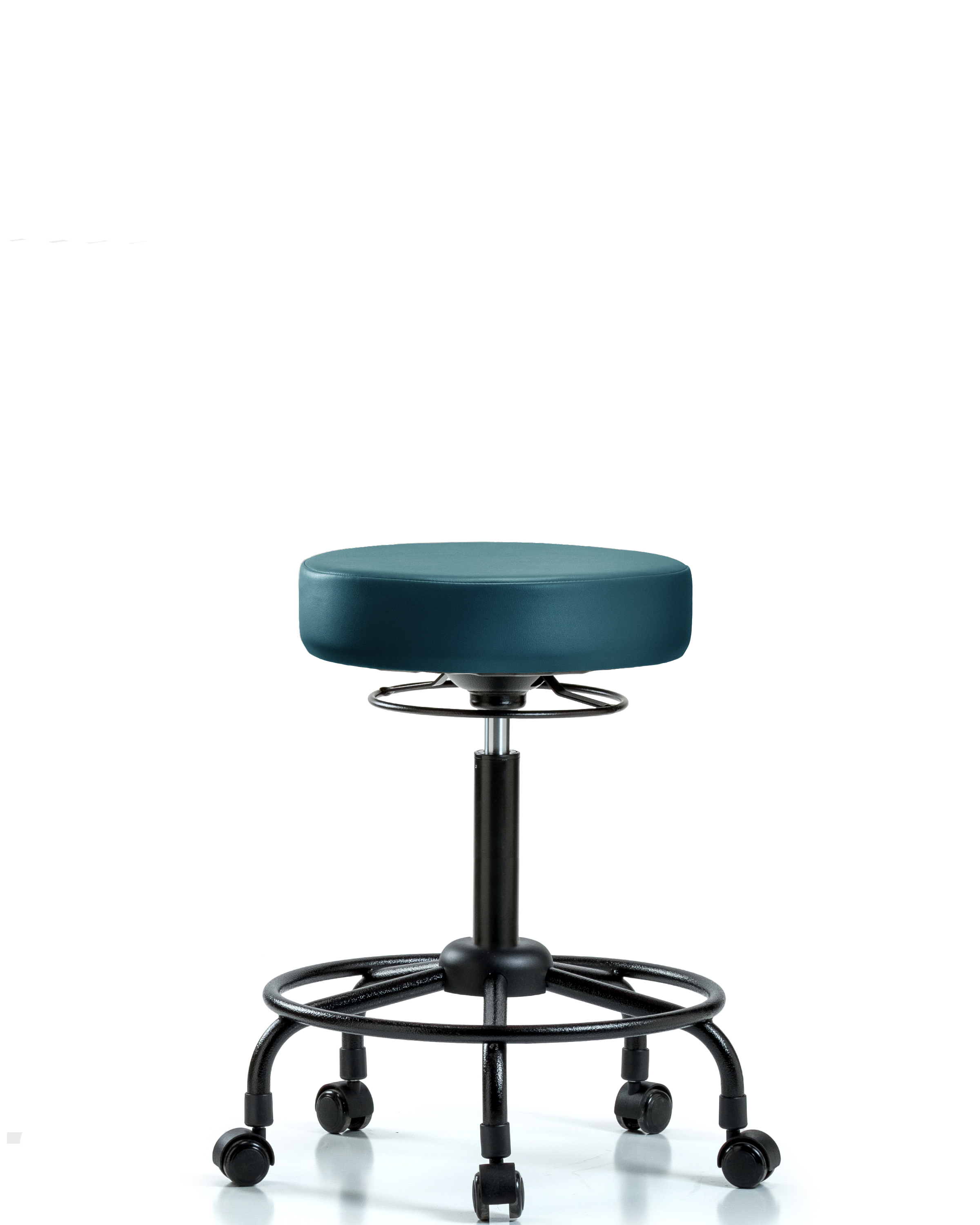 Rutledge Vinyl Stool without Back - Medium Bench Height with Round Tube Base & Casters in Marine Blue Supernova Vinyl