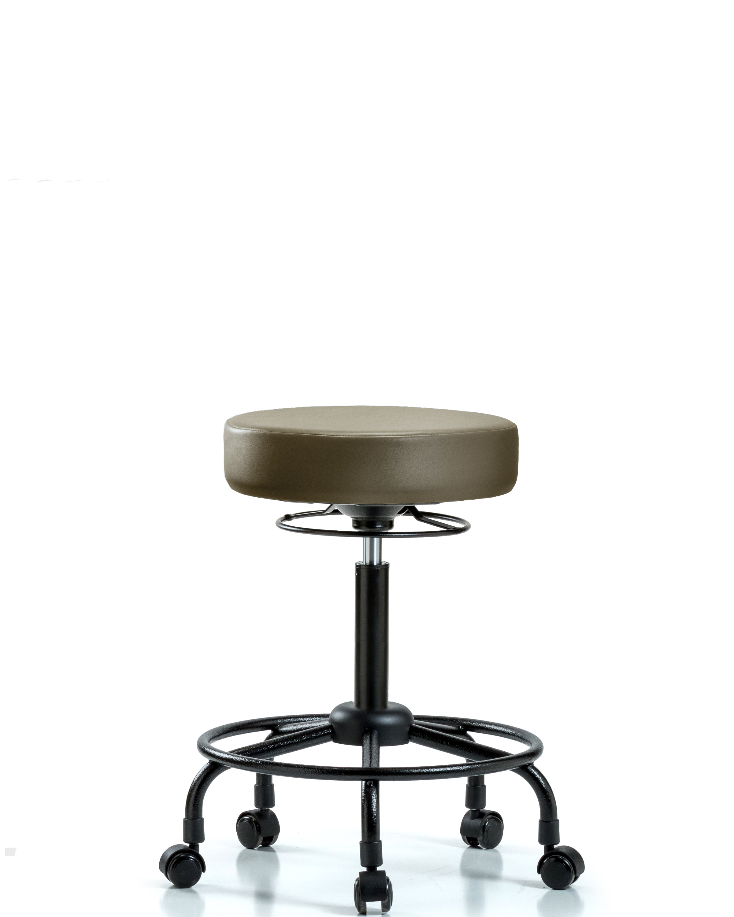 Rutledge Vinyl Stool without Back - Medium Bench Height with Round Tube Base & Casters in Taupe Supernova Vinyl