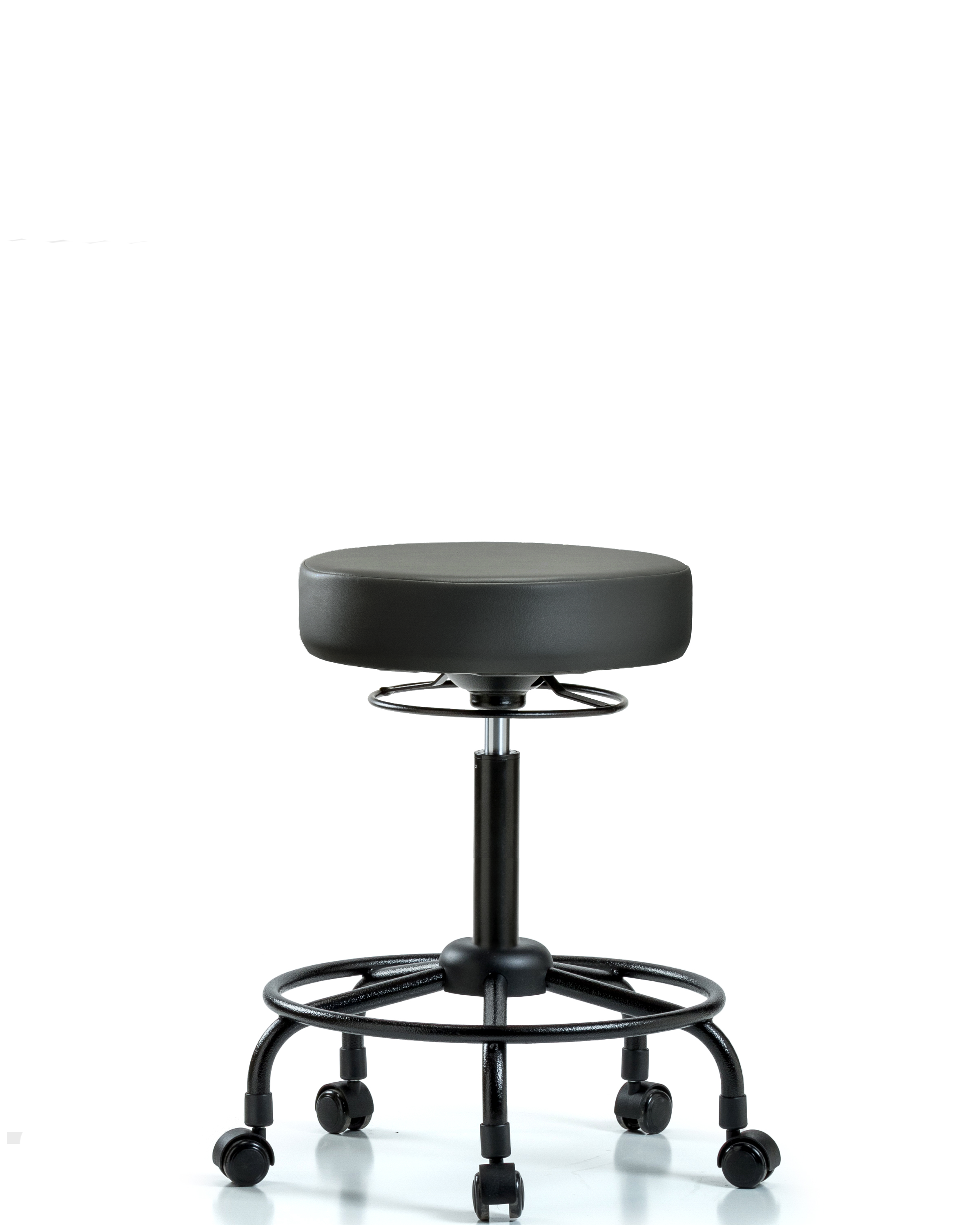 Rutledge Vinyl Stool without Back - Medium Bench Height with Round Tube Base & Casters in Carbon Supernova Vinyl