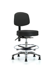 Rutledge Vinyl Stool with Back Chrome - Medium Bench Height with Chrome Foot Ring & Stationary Glides in Black Trailblazer Vinyl