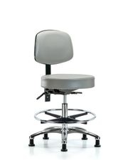 Rutledge Vinyl Stool with Back Chrome - Medium Bench Height with Chrome Foot Ring & Stationary Glides in Dove Trailblazer Vinyl