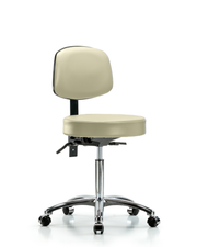Rutledge Vinyl Stool with Back Chrome - Medium Bench Height with Casters in Adobe White Trailblazer Vinyl