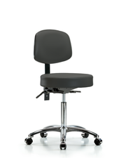 Rutledge Vinyl Stool with Back Chrome - Medium Bench Height with Casters in Charcoal Trailblazer Vinyl
