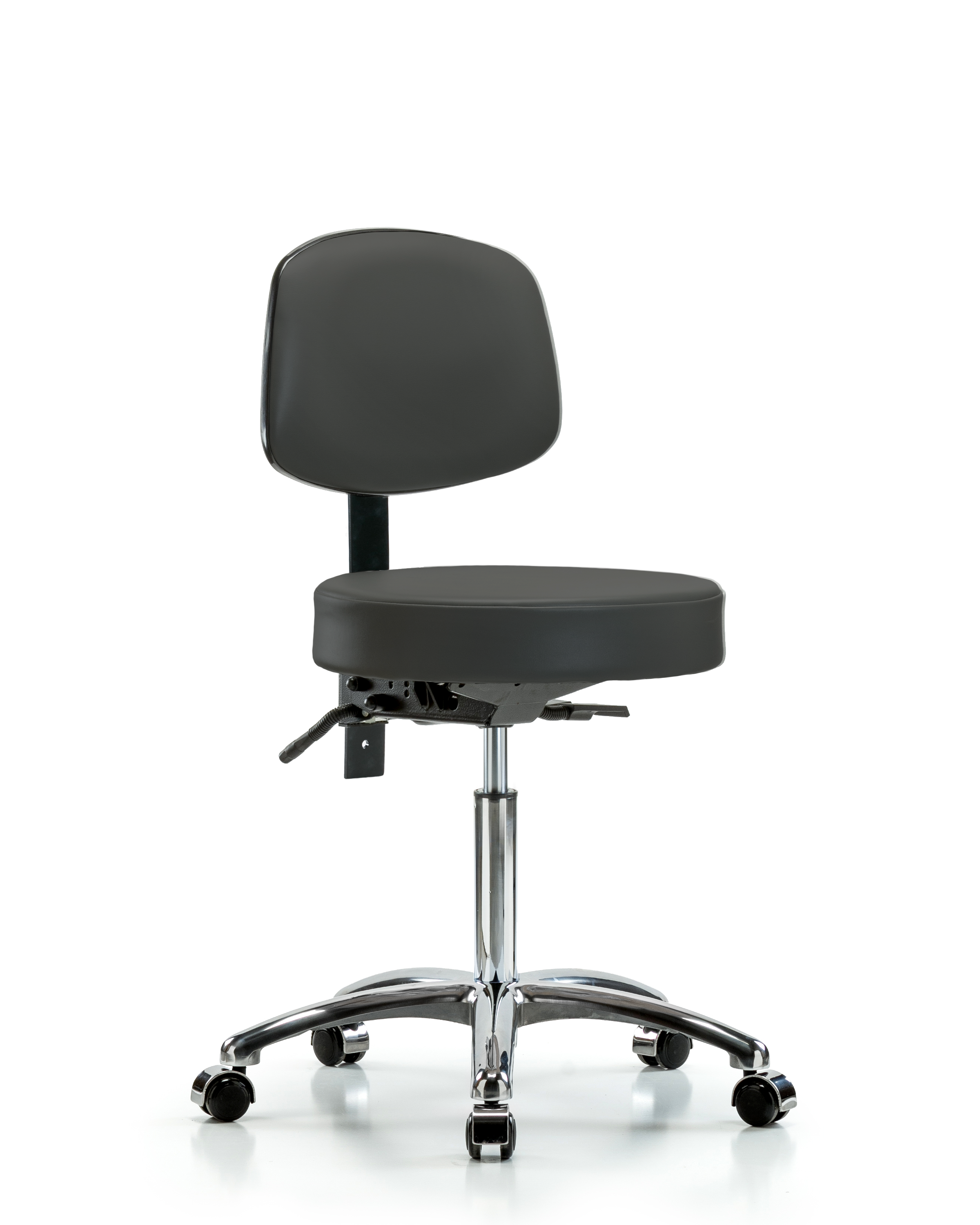 Rutledge Vinyl Stool with Back Chrome - Medium Bench Height with Casters in Charcoal Trailblazer Vinyl