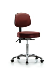 Rutledge Vinyl Stool with Back Chrome - Medium Bench Height with Casters in Borscht Supernova Vinyl