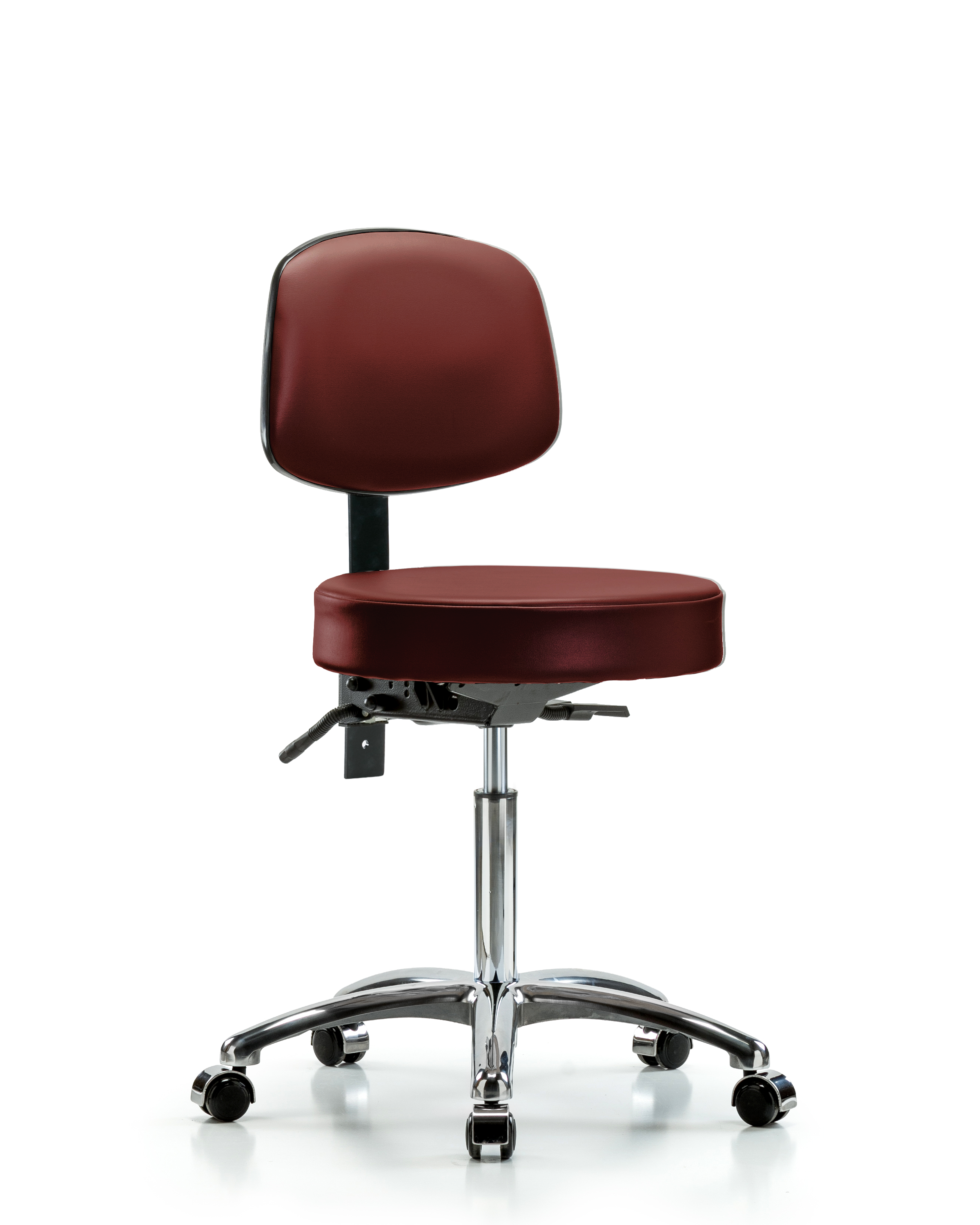 Rutledge Vinyl Stool with Back Chrome - Medium Bench Height with Casters in Borscht Supernova Vinyl