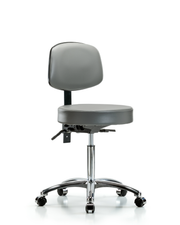 Rutledge Vinyl Stool with Back Chrome - Medium Bench Height with Casters in Sterling Supernova Vinyl