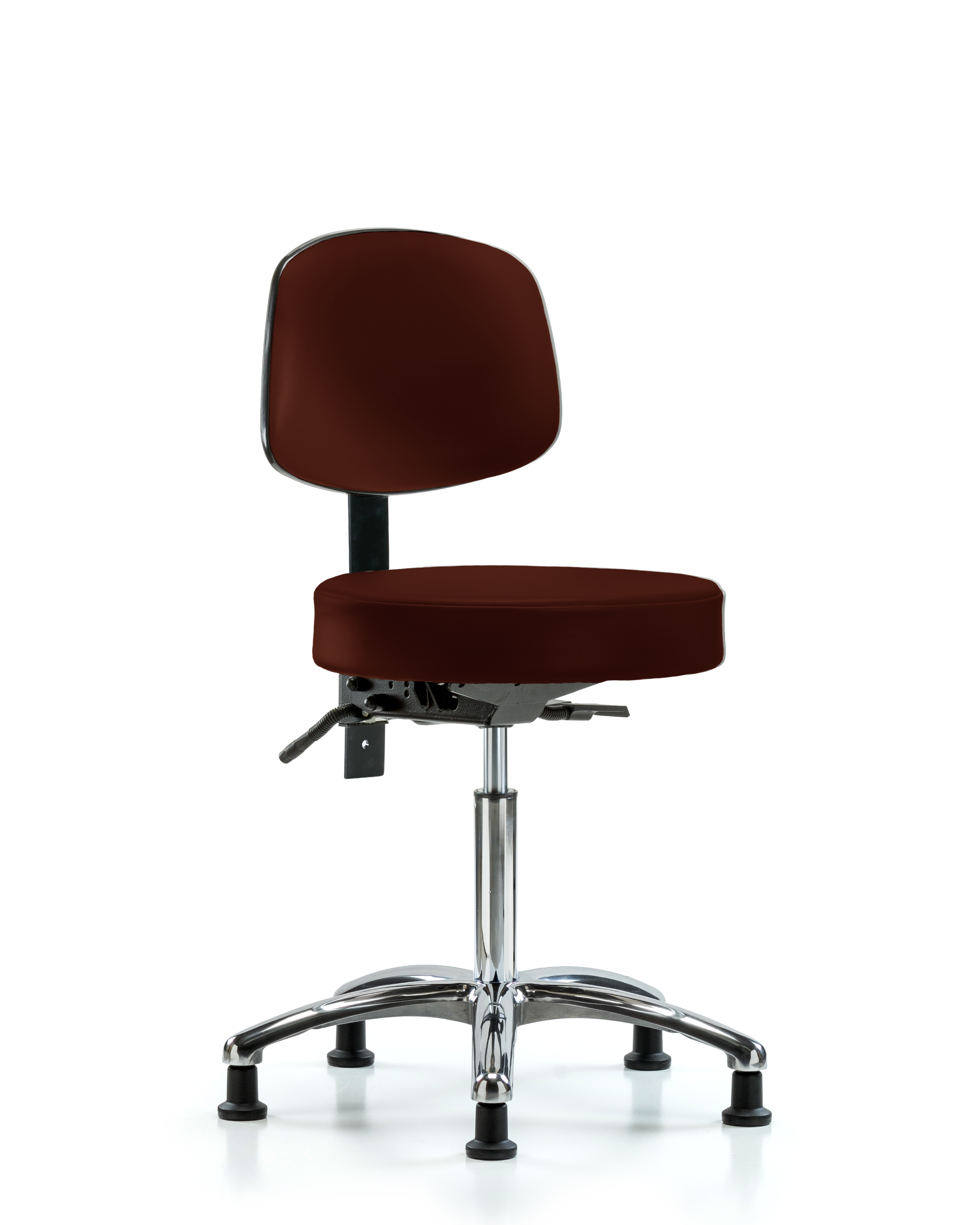 Rutledge Vinyl Stool with Back Chrome - Medium Bench Height with Stationary Glides in Burgundy Trailblazer Vinyl
