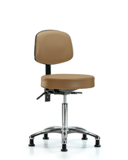 Rutledge Vinyl Stool with Back Chrome - Medium Bench Height with Stationary Glides in Taupe Trailblazer Vinyl