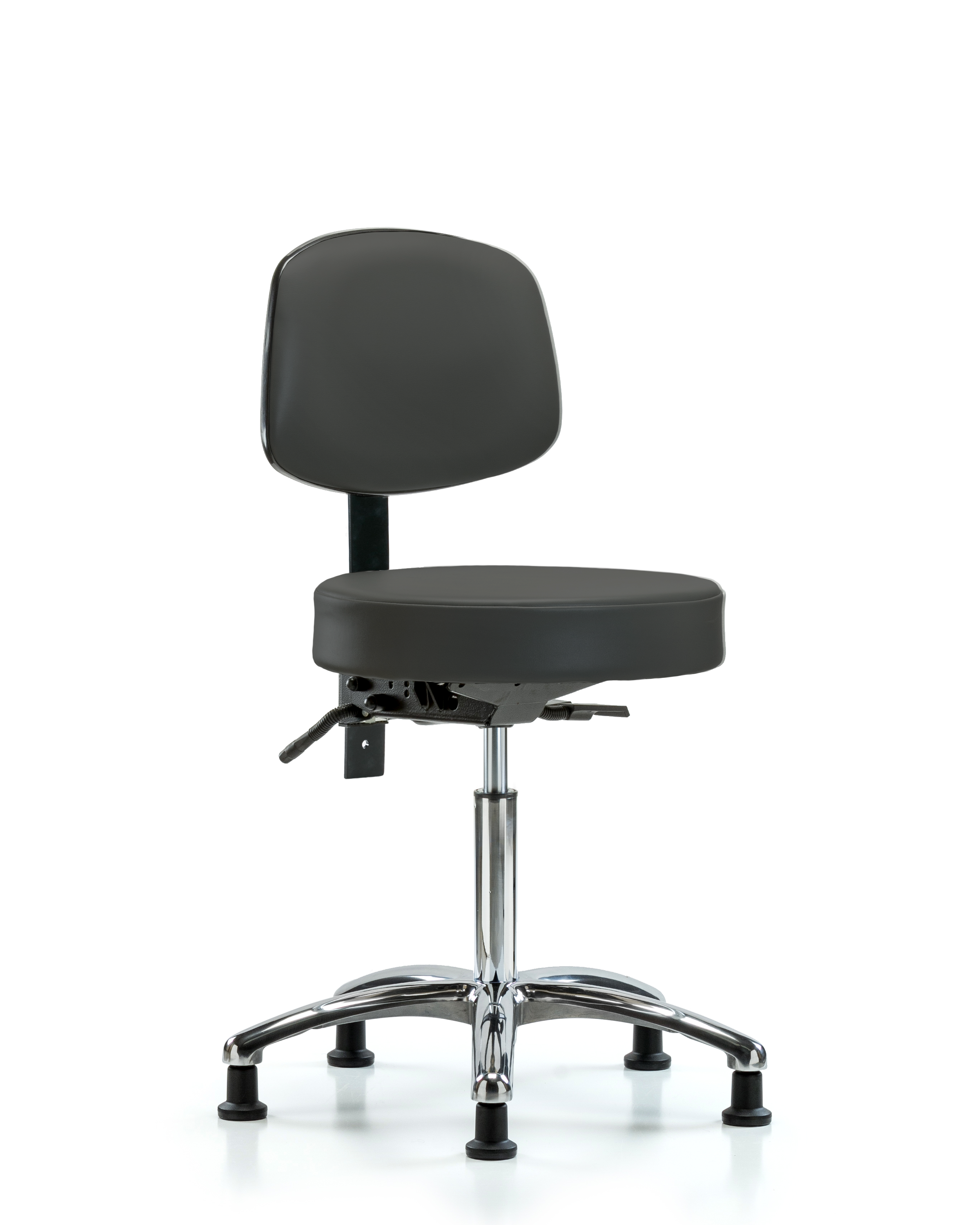 Rutledge Vinyl Stool with Back Chrome - Medium Bench Height with Stationary Glides in Charcoal Trailblazer Vinyl